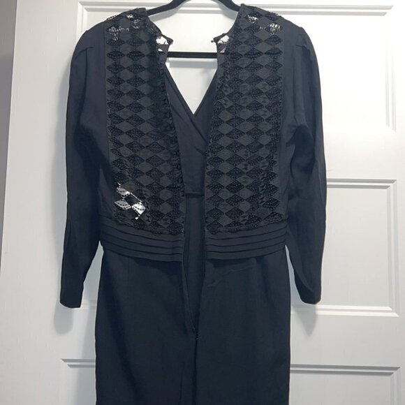 Sandro Noya wrap-effect macramé lace-paneled crepe jumpsuit EUR 40. US L (12-14) - Picture 9 of 15